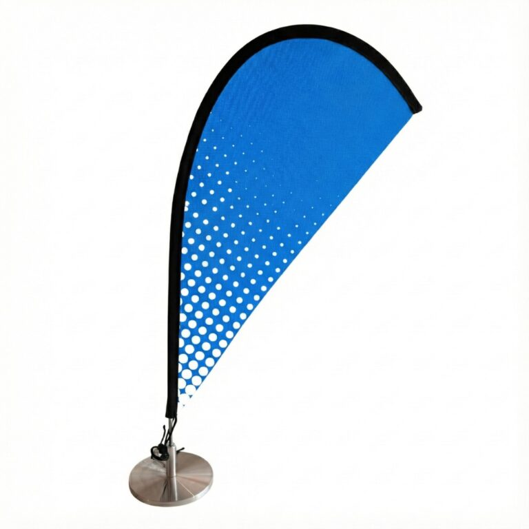 Flaga na biurko typu mini Beach Flag – kompaktowy zestaw z własnym nadrukiem i stabilną podstawą